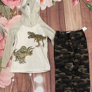Dinosaur Hoodie and Camo Pants Set
